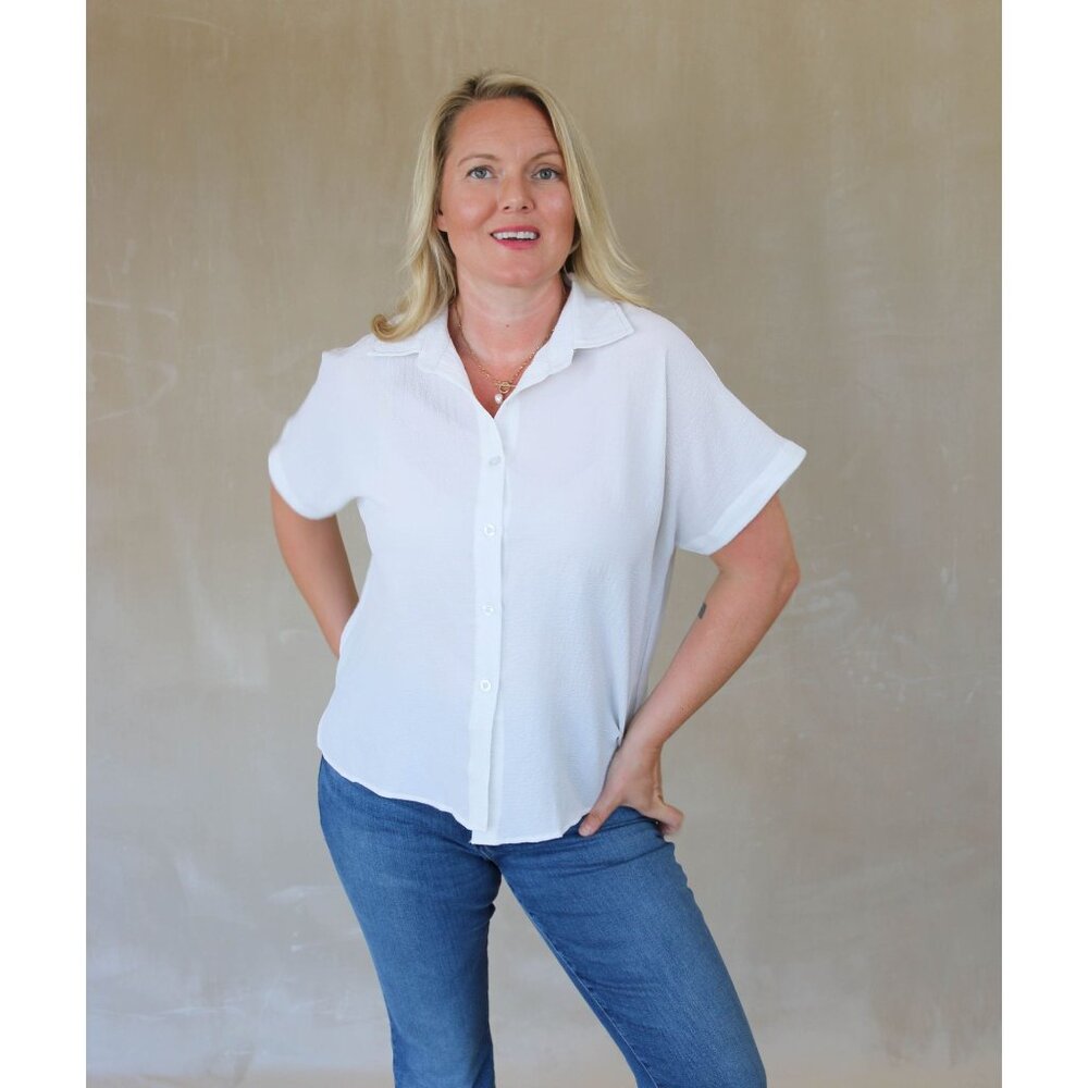 Loose Fit Button Down Top - White - Picture 2 of 6